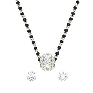 CLARA 925 Sterling Silver Ball Mangalsutra Tanmaniya Pendant Earring Jewellery Set with Chain Gift for Women and Girls