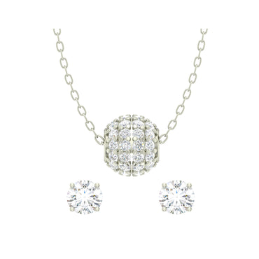 CLARA 925 Sterling Silver Rhodium Plated Ball Pendant Earring Necklace Set with Chain Gift for Women and Girls