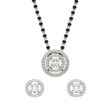 CLARA 925 Sterling Silver Halo Mangalsutra Tanmaniya Pendant Earring Jewellery Set with Chain Gift for Women and Girls