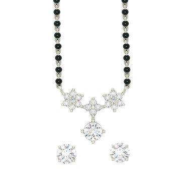 CLARA 925 Sterling Silver Lily Mangalsutra Tanmaniya Pendant Earring Jewellery Set with Chain Gift for Women and Girls