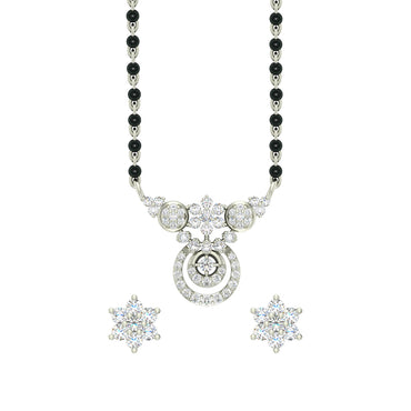 CLARA 925 Sterling Silver Aria Mangalsutra Tanmaniya Pendant Earring Jewellery Set with Chain Gift for Women and Girls