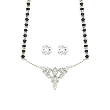 CLARA 925 Sterling Silver Alice Mangalsutra Tanmaniya Pendant Earring Jewellery Set with Chain Gift for Women and Girls