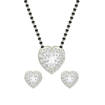 CLARA 925 Sterling Silver Valentine Mangalsutra Tanmaniya Pendant Earring Jewellery Set with Chain Gift for Women and Girls