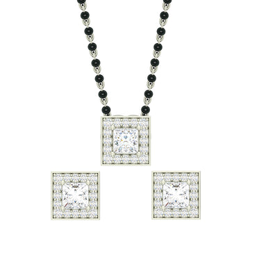 CLARA 925 Sterling Silver Princess Mangalsutra Tanmaniya Pendant Earring Jewellery Set with Chain Gift for Women and Girls