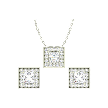 CLARA 925 Sterling Silver Rhodium Plated Princess Pendant Earring Necklace Set with Chain Gift for Women and Girls