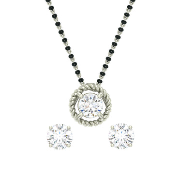 CLARA 925 Sterling Silver Rope Mangalsutra Tanmaniya Pendant Earring Jewellery Set with Chain Gift for Women and Girls