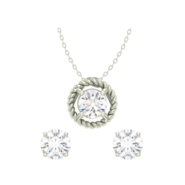 CLARA 925 Sterling Silver Rhodium Plated Rope Pendant Earring Necklace Set with Chain Gift for Women and Girls