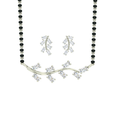 CLARA 925 Sterling Silver Leaf Mangalsutra Tanmaniya Pendant Earring Jewellery Set with Chain Gift for Women and Girls