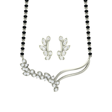 CLARA 925 Sterling Silver Freya Mangalsutra Tanmaniya Pendant Earring Jewellery Set with Chain Gift for Women and Girls