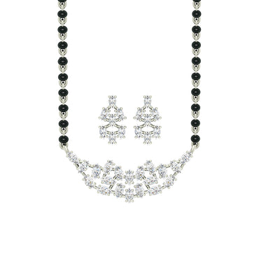 CLARA 925 Sterling Silver Daisy Mangalsutra Tanmaniya Pendant Earring Jewellery Set with Chain Gift for Women and Girls