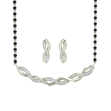 CLARA 925 Sterling Silver Twist Mangalsutra Tanmaniya Pendant Earring Jewellery Set with Chain Gift for Women and Girls