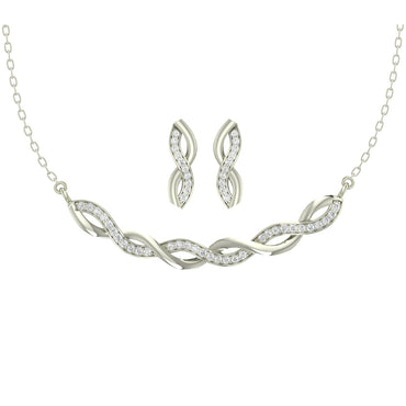 CLARA 925 Sterling Silver Rhodium Plated Twist Pendant Earring Necklace Set with Chain Gift for Women and Girls