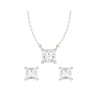 CLARA 925 Sterling Silver Rhodium Plated Square Pendant Earring Necklace Set with Chain Gift for Women and Girls