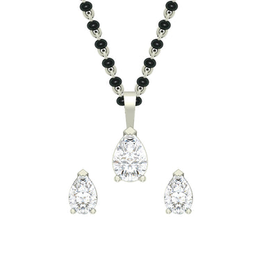 CLARA 925 Sterling Silver Pear Mangalsutra Tanmaniya Pendant Earring Jewellery Set with Chain Gift for Women and Girls