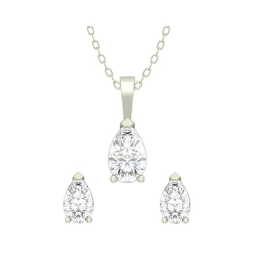 CLARA 925 Sterling Silver Rhodium Plated Pear Pendant Earring Necklace Set with Chain Gift for Women and Girls