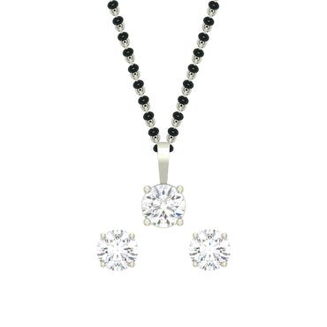 CLARA 925 Sterling Silver Round Mangalsutra Tanmaniya Pendant Earring Jewellery Set with Chain Gift for Women and Girls