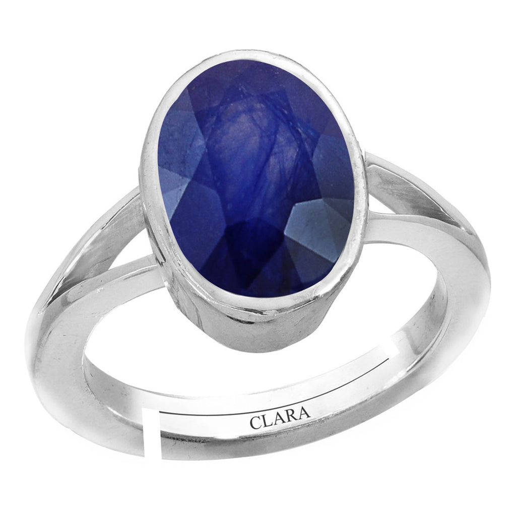 Certified Blue Sapphire Neelam 8.3cts or 9.25ratti 92.5 Sterling Silver Adjustable Ring