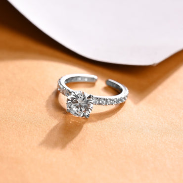 CLARA 925 Sterling Silver Size Adjustable Fleur Classic Solitaire Ring 