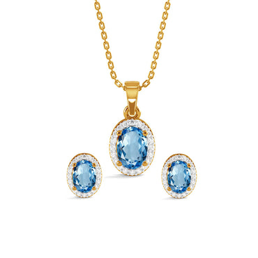 CLARA 925 Sterling Silver Blue Pendant Earring Chain Jewellery Set 