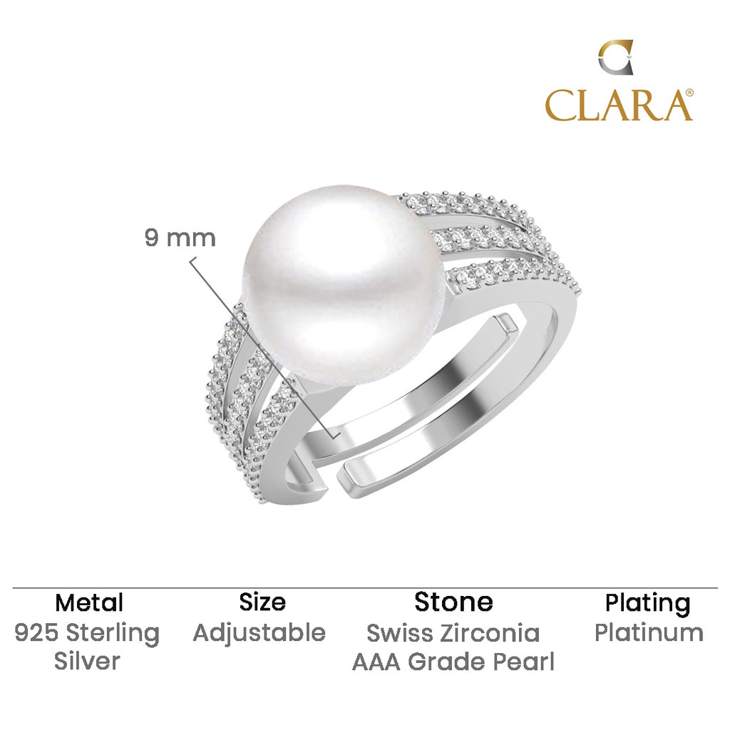 Silver Oriella Real Pearl Size Adjustable Ring