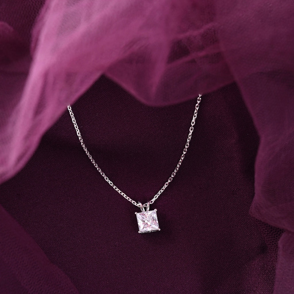 Silver Russo Square Solitaire Pendant Chain