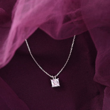 Silver Russo Square Solitaire Pendant Chain 