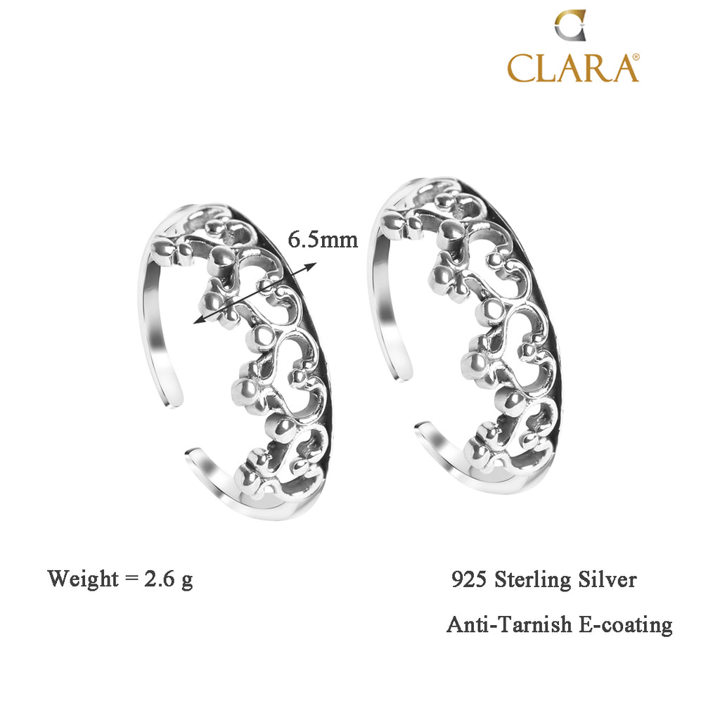 CLARA 925 Sterling Silver Crown Toe Rings Pair 