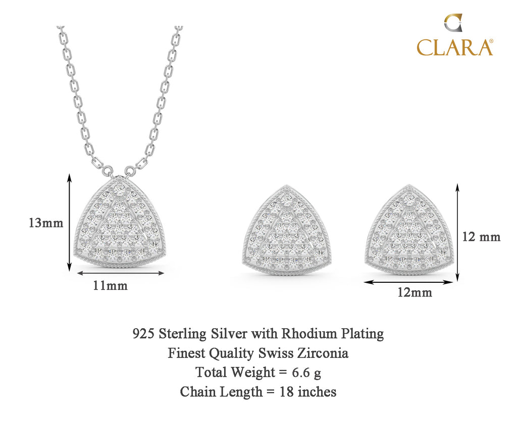 CLARA 925 Sterling Silver Nora Pendant Earring Chain Jewellery Set 