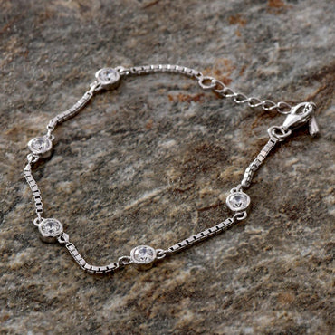 CLARA Made with Swiss Zirconia 925 Sterling Silver Grazia Solitaire Bracelet Gift for Women and Girls