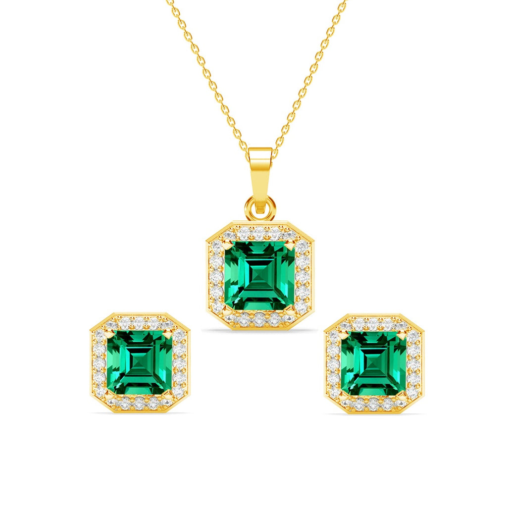 Silver Amati Green Solitaire Jewellery Set