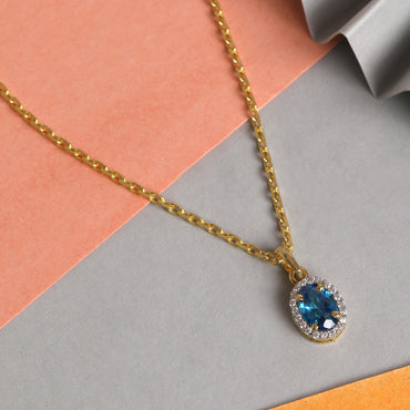 CLARA 925 Sterling Silver Blue Pendant Chain Necklace 