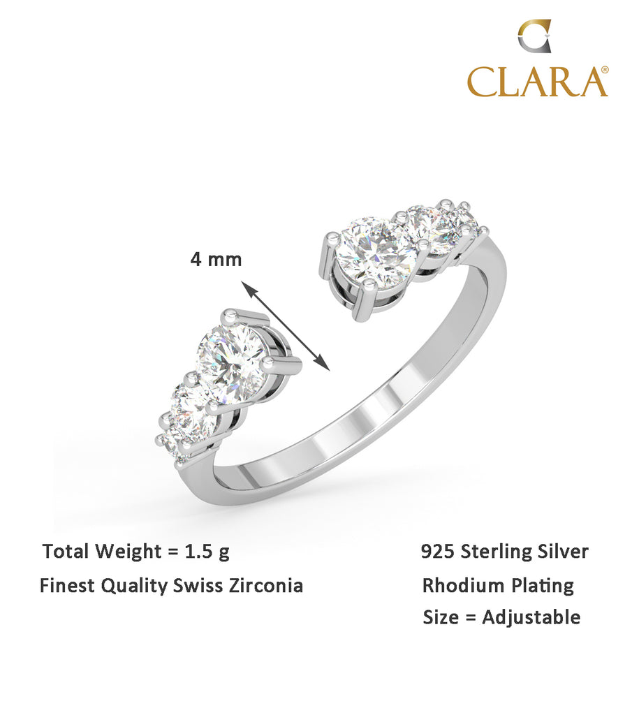 CLARA Pure 925 Sterling Silver Graduation Finger Ring with Adjustable Band 