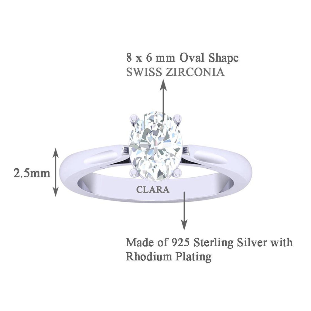 CLARA Made with Swiss Zirconia 925 Sterling Silver Oval Solitaire Ring Gift for Women and Girls