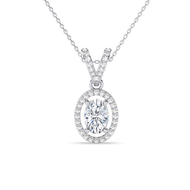 Silver Halo Oval Solitaire Pendant Chain