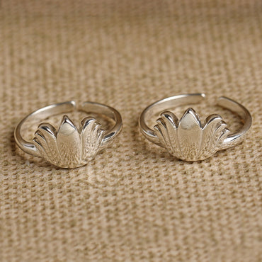 CLARA 925 Sterling Silver Lotus Toe Rings Pair 