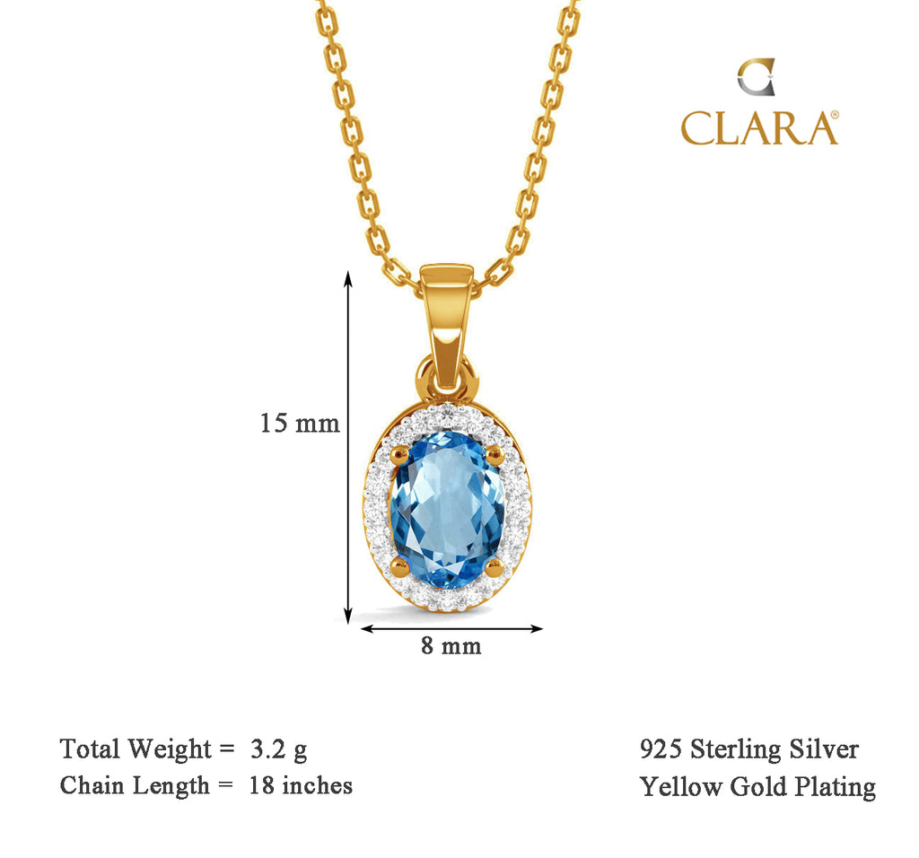CLARA 925 Sterling Silver Blue Pendant Chain Necklace 