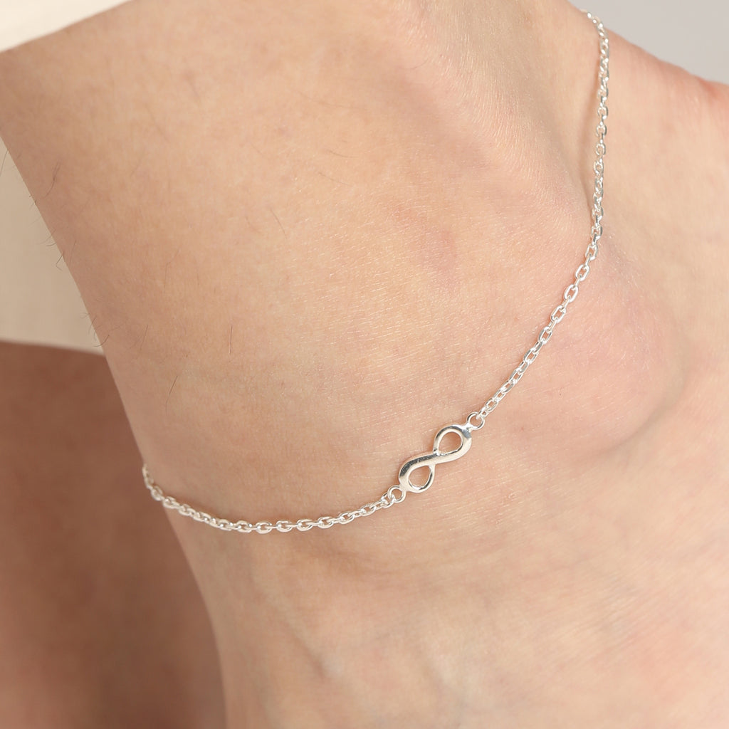 CLARA 925 Sterling Silver Infinity Anklet Payal ( Single ) Adjustable Chain Gift for Women and Girls