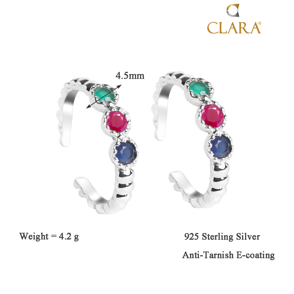CLARA 925 Sterling Silver colorful Toe Rings Pair 
