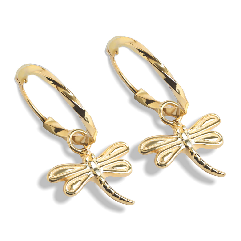 CLARA 925 Sterling Silver Butterfly Hoop Drop Earring Gold Plated Gift for Women & Girls