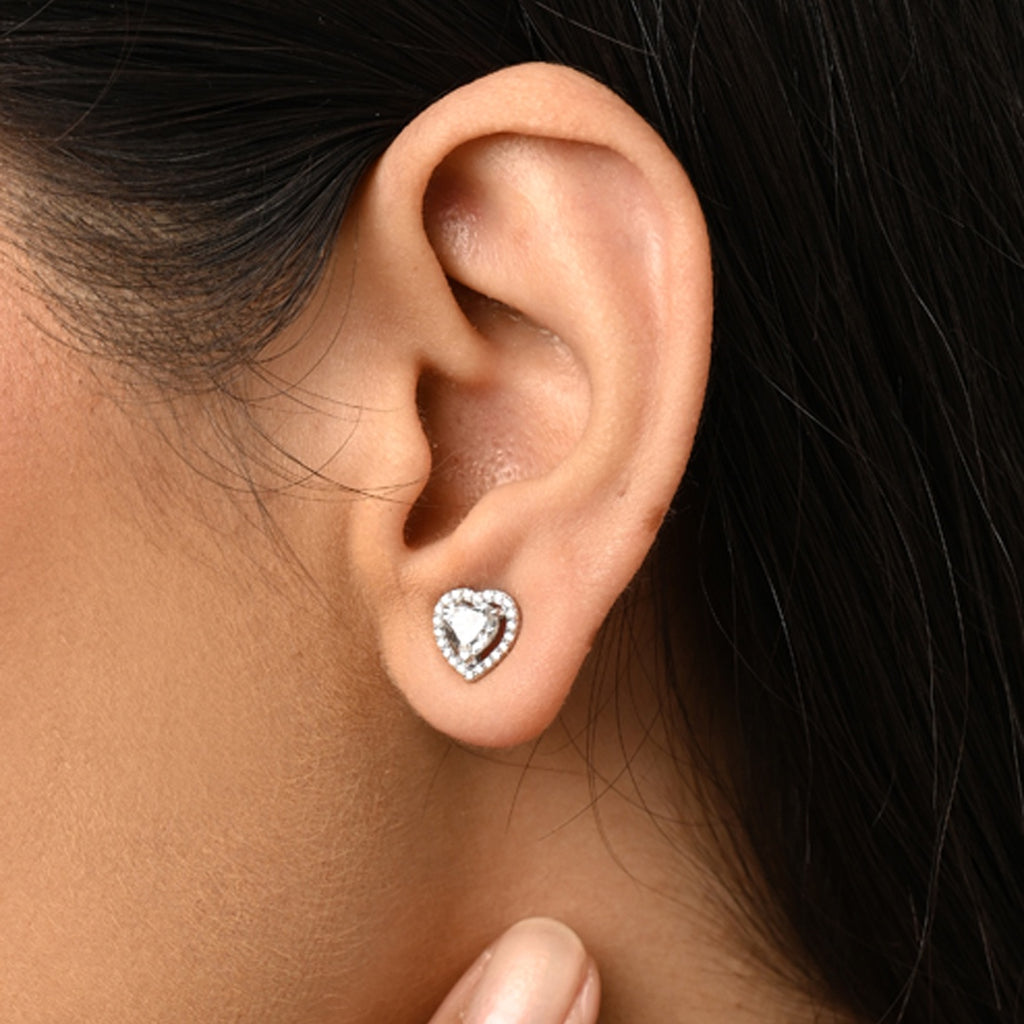 Silver Zilvia Heart Solitaire Stud Earrings