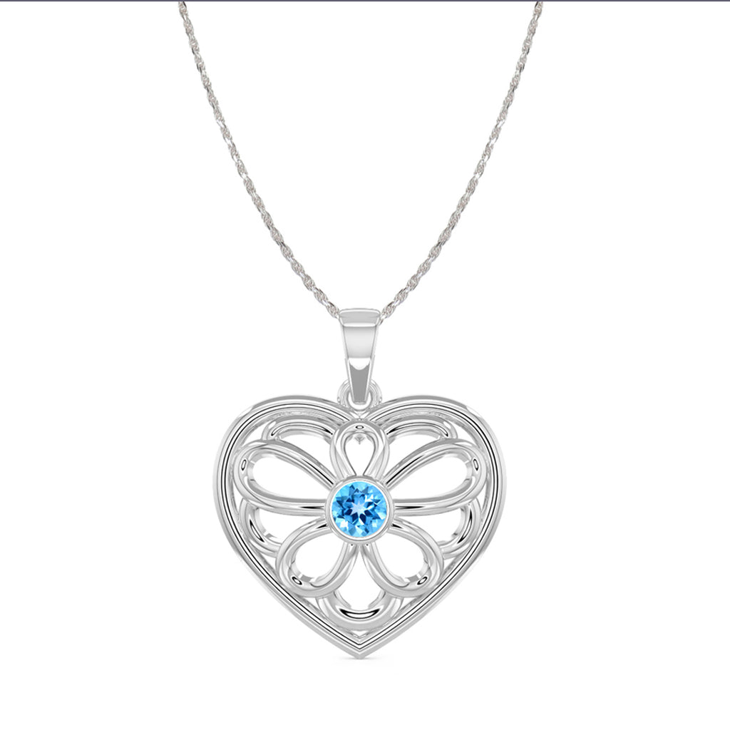 CLARA 925 Sterling Silver Blue Heart Pendant Chain Necklace 