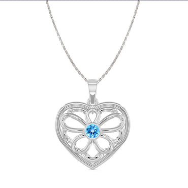 CLARA 925 Sterling Silver Blue Heart Pendant Chain Necklace 
