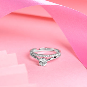 CLARA 925 Sterling Silver Size Adjustable Roisin Double Banded Solitaire Ring 