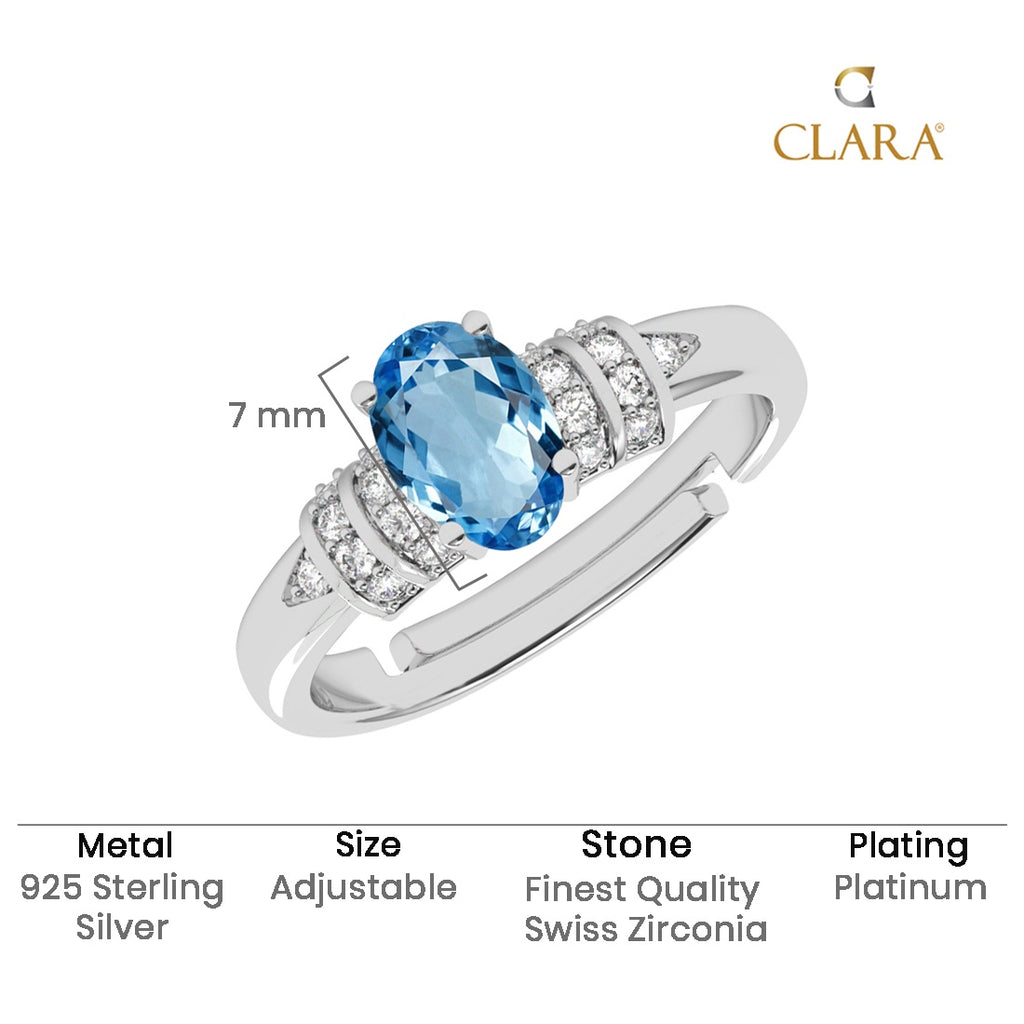 CLARA 925 Sterling Silver Size Adjustable Juni Blue Oval Solitaire Ring