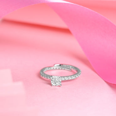 CLARA 925 Sterling Silver Size Adjustable Alma Princess Cut Solitaire Ring 
