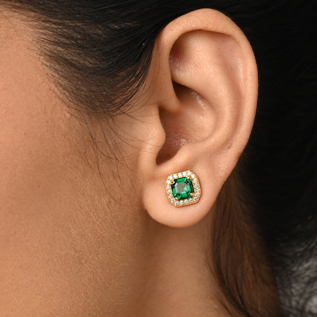 Silver Amati Green Solitaire Stud Earrings