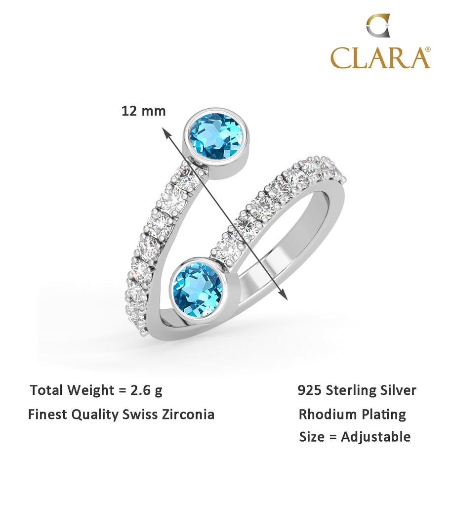 CLARA Pure 925 Sterling Silver Stylish Finger Ring with Adjustable Band 