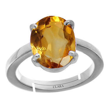 Certified Citrine Sunehla 5.5cts or 6.25ratti 92.5 Sterling Silver Adjustable Ring