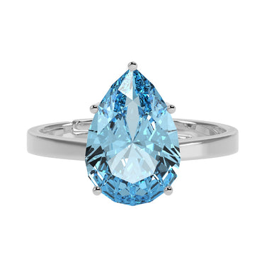 CLARA 925 Sterling Silver Sky Blue Tear Drop Ring with Adjustable Band | Rhodium Plated, Swiss Zirconia | Gift for Women & Girls