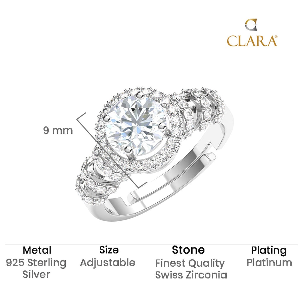 CLARA 925 Sterling Silver Size Adjustable Brisa Solitaire Cocktail Ring